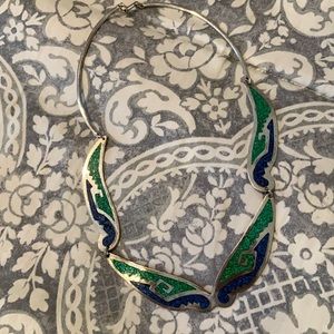 Vintage Sterling Stone Inlay Flat Necklace